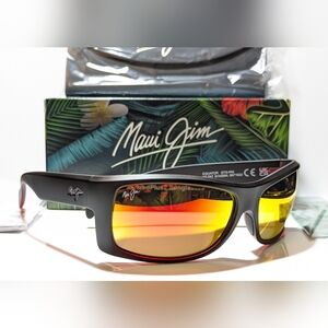 New Maui Jim Equator Black Red Interior Polarized Hawaii Lava Sunglass MJ848-04